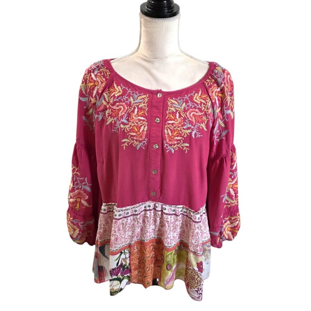 John Mark Pink Boxy Embellished Blouse